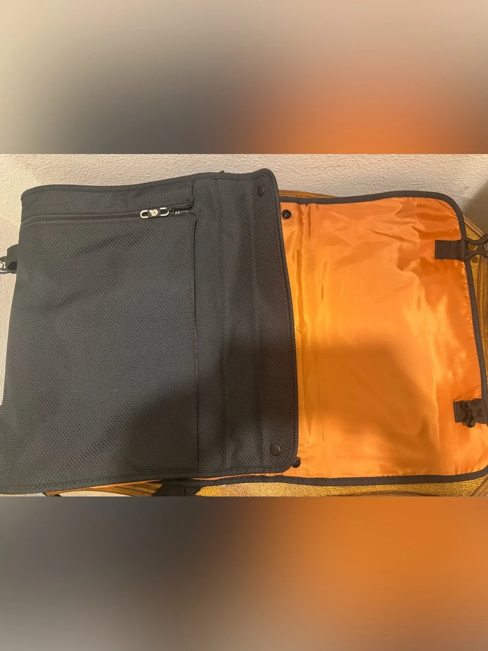 PLIQO Carry-On Ultra-Compact Folding Garment Bag Leather Trim - Orange Lining